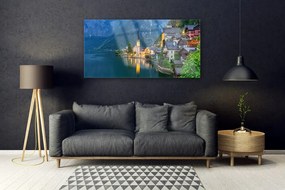 Obraz plexi Hory mestečko noc jazero 120x60 cm