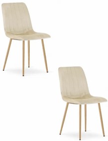 Set dvoch jedálenských stoličiek LAVA zamatové svetlobéžové / drevené nohy (2 ks)