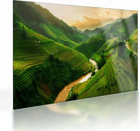 Sklenený obraz - Ryžové terasy Mu Cang Chai (70x50 cm)