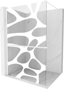 Mexen Kioto+, sprchová zástena Walk-In s poličkou a vešiakom 100 x 200 cm, 8mm číre sklo biely vzor, biely profil, 800-100-121-20-97