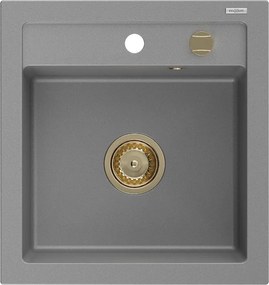 Mexen Vito, granitový drez 520x490x210 mm, 1-komorový, šedá so zlatým sifónom, 6503521000-71-G