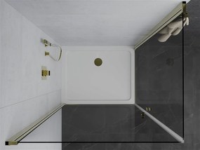 Mexen Pretoria Duo, sprchovací kút s 2-krídlovými dverami 90 (dvere) x 80 (dvere) cm, 6mm číre sklo, zlatý profil + slim sprchová vanička 5cm biela so zlatým sifónom, 852-090-080-50-02-4010G