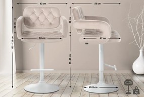 Barová stolička Dublin - zamat, biely rám Krémová