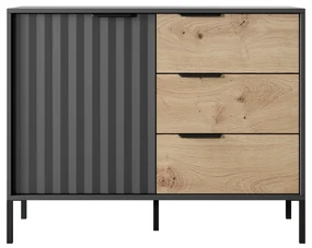 Komoda Rastafa D3S (dub artisan + čierna). Akcia -18%. Vlastná spoľahlivá doprava až k Vám domov. 1071381