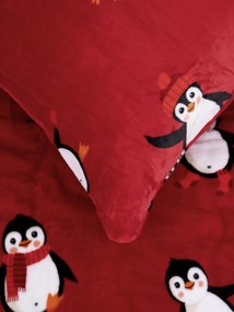 Predĺžené obliečky mikroplyš Exclusive – Tučniaci červené