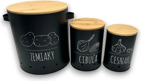 Orion Sada 3 dóz na cibuľu, cesnak a zemiaky, plechové s bambusovým vekom BLACK SK