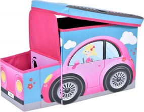 Skladací taburet / kôš na hračky Ružové auto