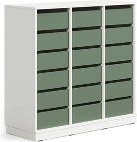 Úložná skrinka CASPER, 18 zásuviek, so soklom, biela/tmavozelená