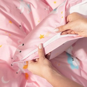 Goldea detské bavlnené obliečky - veselí jednorožci 140 x 200 a 70 x 90 cm