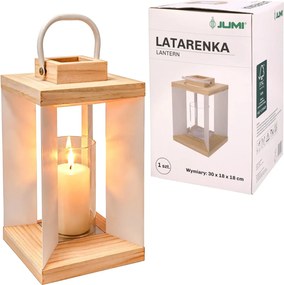 JU Kovovo-drevená lucerna so skleneným svietnikom, rozmery 30 x 18 x 18, biela