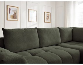 Zelená ženilková rozkladacia/s úložným priestorom rohová pohovka (pravý roh/do L) Everest – Bobochic Paris