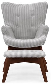 Sivé menčestrové kreslo s podnožkou Niko – Ropez