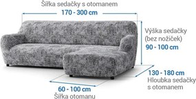 Bielastické poťahy MARMO šedé sedačka s otomanom vpravo (š. 170 - 300 cm)