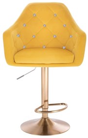 LuxuryForm Barová stolička ROMA VELUR na zlatom tanieri - žltá
