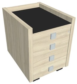 Mobilný kontajner Verno 47 x 60 cm so sklom, 4 zásuvky, agát / čierna