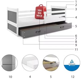 Detská posteľ RICO WHITE 80x190 cm