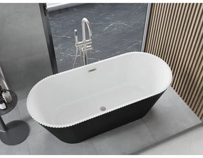 Mexen Yara, voľne stojaca ryhovaná vaňa 170 x 75 cm, biela-čierna, oceľový prepad, 52861707575-97