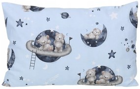 Detské bavlnené obliečky do postieľky 135x100 cm BABYMAM PREMIUM - Medvedíci vo vesmíre - modré