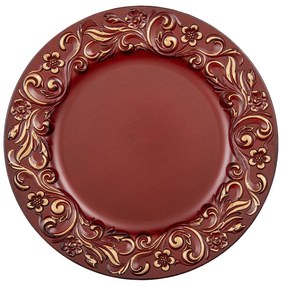 Červeno zlatý plastový dekoratívne tanier s ornamentami - Ø 33 * 2 cm