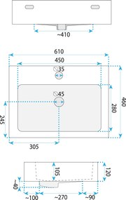 Rea Alison, umývadlo na dosku 610x460x120 mm, biela lesklá, REA-U6021