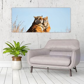 Obraz - Tigrice a jej mláďa (120x50 cm)