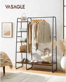 Stojan na šaty s 5 policami a háčikmi, rustikálny hnedý