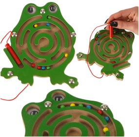 KIK Magnetické žabie bludisko s magnetickým štýlusom – guľôčkové puzzle pre deti