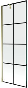 Mexen Next, vaňová zástena 1-krídlová 70 x 150 cm, fixné krídlo, 6 mm číre sklo s čiernym vzorom, zlatý profil, 895-070-000-00-77-50