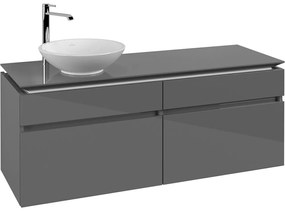 VILLEROY &amp; BOCH Legato závesná skrinka pod umývadlo na dosku (umývadlo vľavo), 4 zásuvky, 1400 x 500 x 550 mm, Glossy Grey, B58800FP