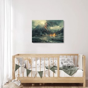 Sklenený obraz - Erupcia sopky (70x50 cm)