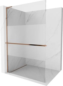 Mexen Kioto+ L, sprchová zástena Walk-In s poličkou a vešiakom 110 x 200 cm, 8mm číre sklo-námraza, ružové zlato profil, 800-110-123-60-35