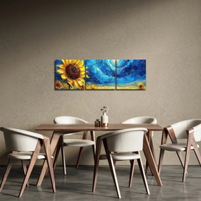 Obraz - Maľba slnečníc (s hodinami) (90x30 cm)