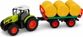 LEAN Toys Poľnohospodársky traktor s diaľkovým ovládaním RC s prívesom na balíky sena a svetlami, mierka 1:24
