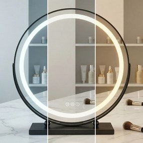 Rea Make-Up, LED okrúhle kozmetické zrkadlo na postavenie 50 cm, čierna, HOM-12022