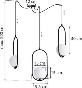 Závesné svietidlo Florence Spider, 3x biele sklenené tienidlo, b/ch, U