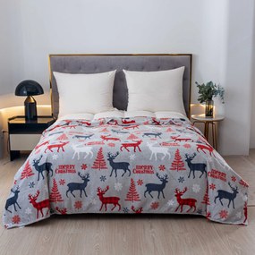 Vianočná mikroplyšová deka MERRY CHRISTMAS DEER sivá Rozmer: 200 x 220 cm
