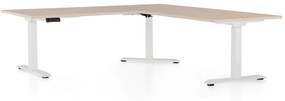 Výškovo nastaviteľný stôl OfficeTech Angle, 180 x 200 cm, biela podnož, dub