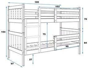 Poschodová posteľ KASPER 2v1, rozmer 90x190 cm