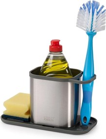 Kovový stojan na umývacie prostriedky v lesklej striebornej farbe Duo Steel – Joseph Joseph