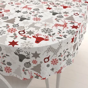 Biante Bavlnený oválny obrus Sandra SA-541 Sivo-červené vianočné motívy na bielom 120x180 cm