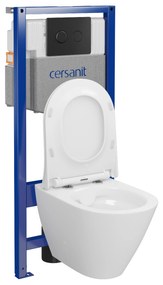 Cersanit City, System50 PNEU podomietkový rám + závesná wc misa City Oval CleanOn + čierne tlačidlo Circle, S701-763