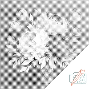 Gario Bodkovanie Kytica pivoniek Rozmery: 80 x 80 cm, Rámovanie: Iba zrolované plátno, Farba bodiek: Modrá