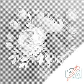 Gario Bodkovanie Kytica pivoniek Rozmery: 80 x 80 cm, Rámovanie: S vnútorným rámom, Farba bodiek: Modrá