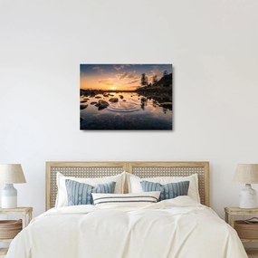 Sklenený obraz vodnej hladiny pri západe slnka (70x50 cm)