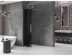 Mexen Velar, sprchová zástena s posuvnými dverami Walk-in 75 x 200 cm, 8mm šedé sklo, brúsená oceľ, 871-075-000-43-97