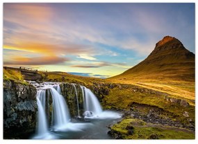 Obraz hory a vodopádov na Islande (70x50 cm)