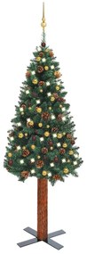 Úzky vianočný stromček s LED a sadou gulí zelený 210 cm 3077814