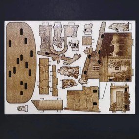 AMADEA Drevený skladací betlehem sépiový 3D 6 cm