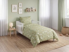 Krepové obliečky do postieľky Renforcé FLORAL NEST zelené Rozmer obliečky: 45 x 65 cm | 90 x 140 cm