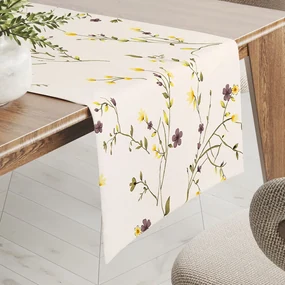 Biante Bavlnený behúň na stôl Sandra SA-496 Žlté a hnedofialové lúčne kvietky na krémovom 20x120 cm